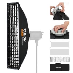 TARION 11.8″x47.2″ Quick Release Strip Softbox – Foldable Bowens Mount Softbox with Diffusers/Honeycomb Grid/Carrying Bag for Live Streaming, Photography, Videography (SQ-30120F)