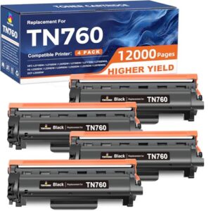 TN760 Toner Cartridge Compatible Replacement for Brother TN760 TN-760 TN730 TN-730 for MFC-L2690DW MFC-L2710DW MFC-L2750DW HL-L2370DW HL-L2395DW DCP-L2550DW HL-L2350DW Printer Toner Cartridges(4 Pack)