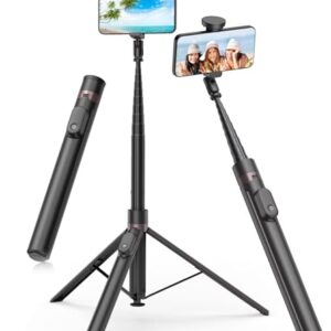TONEOF 66″ Automatic Tripod,Auto-Open Phone Tripod Stand with Magnetic Rechargable Remote,Selfie Stick Tripod 360° Vertical & Horizontal Rotatable,Stable Travel Tripod for iPhone/Android(Black)