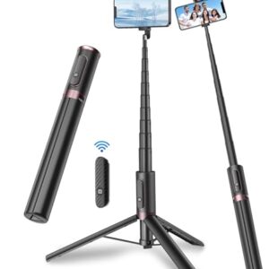 TONEOF 67″ Cell Phone Selfie Stick Tripod,Smartphone Stand All-in-1 with Integrated Wireless Remote,Portable,Lightweight,Extendable for iPhone/Android(Black)