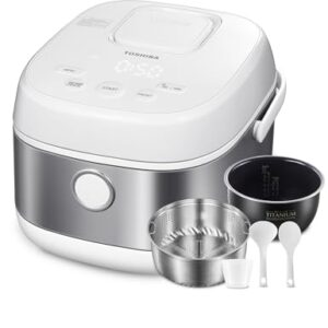 TOSHIBA Induction Heating Rice Cooker – Low Carb, Low Sugar, Digital Steamer, 5.5 Cups (Uncooked), 8 Cooking Functions, 24H Timer & Auto Keep Warm, Silvery white