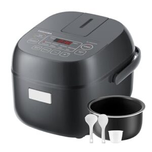 TOSHIBA Rice Cooker Small 3-Cup Uncooked– LCD Display with 8 Cooking Functions: Rice, Oatmeal, Mixed Grains and More, NonStick Inner Pot, Grey