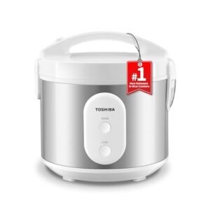 TOSHIBA Rice Cooker & Steamer Simple 5.5 Cup(Uncooked) with Steaming Basket, Removable Non-Stick Inner Pot & Inner Lid, for Soups, Stews, Grains&Oatmeal, One Touch&Keep Warm Function, Silvery White