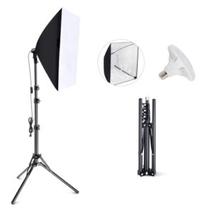 Takerers Softbox Photography Lighting Kit, 16” x 16” Continuous Lighting Photo Studio Equipment with 50W E27 Socket 5500K LED Bulb Photography Studio for Photography/Video Recording/Live Streaming