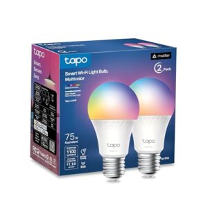 Tapo TP-Link Smart Light Bulbs, 1100 Lumens High Brightness (75W Equivalent), Matter-Certified, 16M Colors WiFi Light Bulb, Dimmable, Works w/Siri, Alexa & Google Home, A19 E26, L535E(2-Pack)
