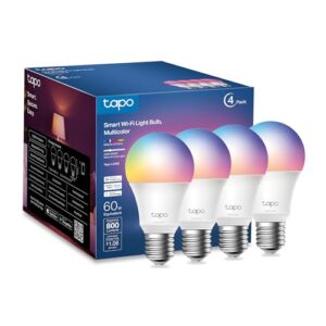 Tapo TP-Link Smart Light Bulbs, 16M Colors RGBW, Dimmable, Compatible with Alexa and Google Home, A19, 60W Equivalent, 800LM CRI>90, 2.4GHz WiFi only, No Hub Required, L530E(4-Pack)