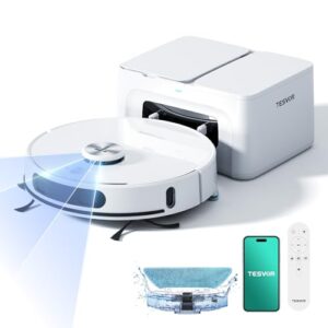 Tesvor Robot Vacuum and Mop 8000Pa,Obstacle Avoidance,Self Emptying Base Up to 70 Days,LiDAR Navigation,Smart Mapping,WiFi/App/Voice Control, for Pet Hair, Carpet & Hard Floors