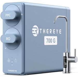 Thereye 8 Stage Reverse Osmosis System, 700 GPD Tankless Reverse Osmosis Water Filter, Under Sink RO Water Filtration System, Reduce PFAS/TDS, Smart LED Faucet, 2:1 Pure to Drain, Blue