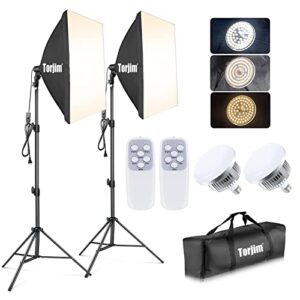 Torjim Softbox Photography Lighting Kit, 2Pcs 27″ x 27″ Professional Soft Box | 3000K-7500K 85W LED Bulbs with Remote, Photography Continuous Lighting Kit for Studio Lights, Portrait, Video Recording