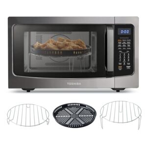 Toshiba Air Fryer Combo 4-in-1 Countertop Microwave Oven, Smart Sensor, Convection, Mute Function, Position Memory 13.6″ Turntable, 1.5 Cu Ft, 1000W, Black, ML-EC42P(BS)