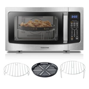 Toshiba Air Fryer Combo 4-in-1 Countertop Microwave Oven, Smart Sensor, Convection, Mute Function, Position Memory 13.6″ Turntable, 1.5 Cu Ft, 1000W, Silver, ML-EC42P(SS)
