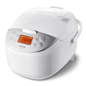 Toshiba Rice Cooker 6 Cup Uncooked – Japanese Rice Cooker with Fuzzy Logic Technology, 7 Cooking Functions, Digital Display, 2 Delay Timers and Auto Keep Warm, Non-Stick Inner Pot, White