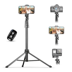 UBeesize 62″ Phone Tripod & Selfie Stick, Camera Tripods Stand with Wireless Remote and Phone Holder,Compatible with iPhone Android Phone, Perfect for Selfies/Video Recording/Live Streaming Black