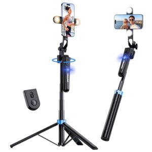 UBeesize 70” Auto Face Tracking Tripod 360° Rotation with Stand, Phone Tripod with Fill Light, Selfie Stick & Phone Stand for Recording, Vlog/Live Stream/Video/TikTok, Compatible with iPhone/Android