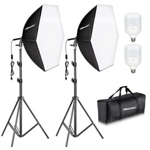 UBeesize Softbox Photography Lighting Kit, 30″X30″ Professional Softbox Lighting Kit with 2pcs 40W E26 Socket 8000K Bulbs, Continuous Lighting Kit for Portraits Advertising Shooting, Video Recording