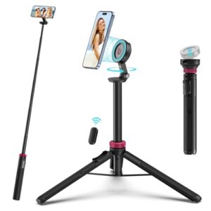 ULANZI 61” Magnetic Selfie Stick Phone Tripod with Wireless Remote, Extendable Cell Phone Holder Stand, Compatible with MagSafe, Cellphone Tripod for iPhone 16 15 14 13 12 Series and Android Phones