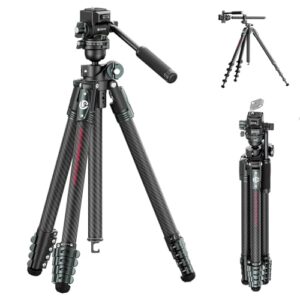 ULANZI JJ06 73.6″ Carbon Fiber Video Tripod, Horizontal Tripod w Central Column,Handle and UKA Quick Release Plate for Cameras/DSLR/Camcorder, Dual 360° Pan Head, Weight 3.88 lbs, Maxload 39.7 lbs