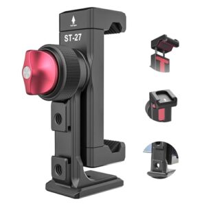 ULANZI ST-27 Phone Tripod Mount, 360° Metal Phone Holder for Tripod w 3 Cold Shoes & Arca Port, Versatile Smartphone Adapter for iPhone, Desktop Tripods, and Live Streaming/Vlogging Setup