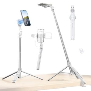 ULANZI TT88 Magnetic Tripod for iPhone, 57″ Extendable Selfie Stick with Remote, 2-in-1 Phone Clip & Dual Cold Shoe Mounts-Lightweight Phone Tripod Stand for Vlogging, Travel, Video Recording (White)