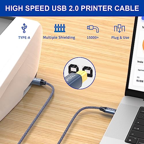USB Printer Cable 30ft, Type A to B, High Speed Cord Compatible for Keyboard, MacBook, Printers and Scanners - Gray - Image 3