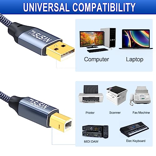 USB Printer Cable 30ft, Type A to B, High Speed Cord Compatible for Keyboard, MacBook, Printers and Scanners - Gray - Image 4