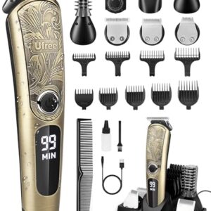 Ufree Gifts for Men, Beard Trimmer with Charging Stand, IPX7 Waterproof Electric Razor Shavers for Men, Clippers for Hair Cutting, Mens Grooming Kit for Mustache Nose Facial Body