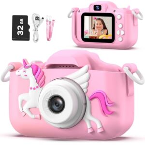Unicorn Kids Camera for Girls, Selfie 3-12 Years Old Girls Christmas Birthday Gift Little Toys 3 4 5 6 7 8 9 (Pink)
