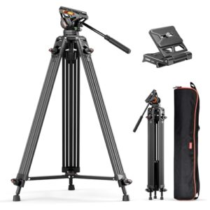 Video Tripod, COMAN 74″ Professional Metal Heavy Duty Camera Tripods with Adjustable Damping Fluid Head, Dual-Mode QR Plate Compatible with DJI RS4 Manfrotto (Q6 New Fluid Head)