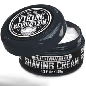 Viking Revolution Luxury Shaving Cream for Men- Sandalwood Scent – Soft, Smooth & Silky Shaving Soap – Rich Lather for the Smoothest Shave – 5.3oz
