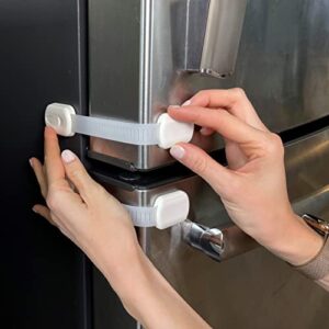 Vmaisi Baby Proofing Cabinet Locks – Childproofing Adjustable Multi Use Straps Latches for Drawers, Fridge, Dishwasher, Toilet Seat, Cupboard, Closet, Oven,Trash Can, Adhesive No Drilling (White) (4)