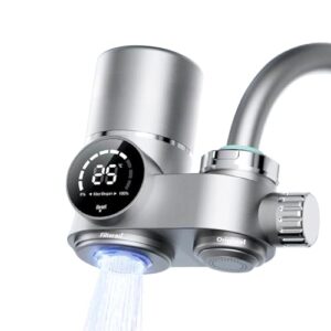 Water Filter for Sink Faucet, Upgraded Faucet Mount Water Filtration System with UV Light and Real-Time Filter Life Indicator, Reduces Lead Chlorine, Heavy Metals (Incl. 1 Filter, 13 adaptors)