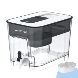 Waterdrop 40-Cup Large Water Filter Dispenser with 1 Filter, 200-Gallon Long-Life, for Home and Office, 5X Times Lifetime, Reduces Chlorine, PFOA/PFOS and More, BPA Free, Black