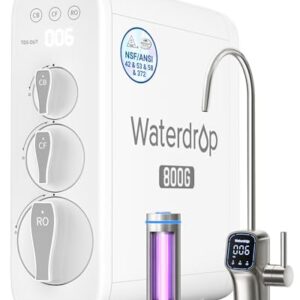 Waterdrop G3P800 Reverse Osmosis System, 800 GPD Fast Flow, NSF/ANSI 42 & 53 & 58 & 372 Certified, 3:1 Pure to Drain, Tankless Under Sink RO Water Filter System, LED Purifier, Smart Faucet