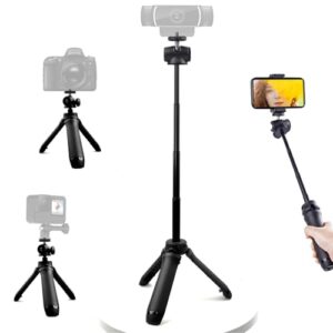 Webcam Tripod, Mini Tripod for Webcam Height and Angle Adjustment Small Desk Tripods for Camera, Desktop Webcam Stand for Logitech Webcams iPhone Samsung GoPros and Mirrorless Cameras