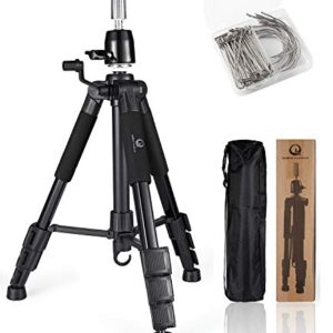 Wig Stand Tripod with Non-Slip Base Adjustable Mannequin Head Stand with Hook Heavy Duty Manikin Head Tripod