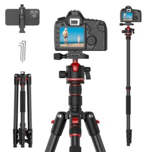 XXZU 74inch Camera Tripod, Foldable Tripod/Monopod, 360° Panoramic Ball Head, Load Capacity 10KG/22.05LB, Cell Phone Clip for Smartphone, Lightweight Travel