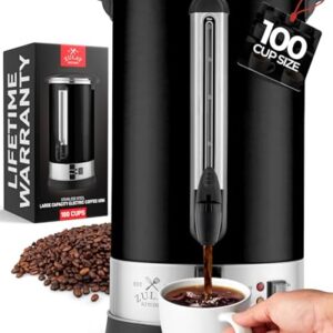 Zulay Commercial Coffee Maker – 100 Cup Coffee Percolator With Double-Wall Stainless Steel & Twist-Lock Lid – Quick Brewing Coffee Urn With Keep-Warm Mode For Events & Catering – Black