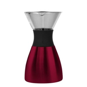 asobu Insulated Pour Over Coffee Maker (32 oz.) Double-Wall Vacuum, Stainless-Steel Filter and Take on the Go Carafe (Burgundy)