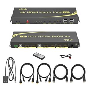 eKL Matrix Dual Monitor KVM Switch 2×2 HDMI 4K@60Hz 4:4:4 HDCP 2.2 Supports Extended Didplay and PC1 PC2 Display on 2 Monitors Separately