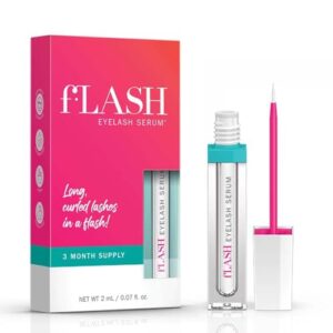 fLASH Eyelash Serum for Long, Curled Natural Lashes – Enhances & Strengthens, Safe & Effective Formula for Contact Wearers & Sensitive Eyes, 3 Month Supply – 2mL (0.07 Fl Oz)