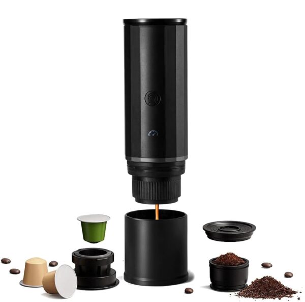 portable coffee maker15 Bar Mini Coffee Maker USB-C & Car Charger, Lightweight Espresso Maker Black