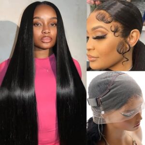 sterly Hidden Strap Invisi Strap Straight 360 Lace Front Wigs Human Hair Pre Plucked Pre Bleached 12A Glueless Brazilian Virgin Wig With Drawstring 225 Density HD Full Lace Wigs for Women 24Inch