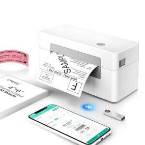 vretti Bluetooth Shipping Label Printer – 4×6 Thermal Printer for Shipping Packages and Small Businesses, Label Printer Supports Android/iPhone/Windows, Compatible with Shopify, Ebay, USPS, Amazon