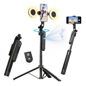 yAyusi Extendable Auto Face Tracking Tripod 360° Rotation with Light, No App, 70.9″ Motion Sensor Phone Tripod Stand, Face Body Phone Camera Mount Gesture Control for Vlog/Live Stream/Video Recording