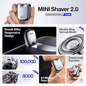 yoose Mini Electric Shaver, Alloy Portable Travel Shavers, Cordless Shaving, USB-C Rechargeable Electric Razor for Men, Dry Shave, IPX7 Waterproof, Detachable Head, Easy Cleaning, Green