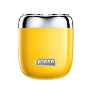 yoose Mini Electric Shaver, Alloy Portable Travel Shavers, Cordless Shaving, USB-C Rechargeable Electric Razor for Men, Dry Shave, IPX7 Waterproof, Detachable Head, Easy Cleaning, Yellow