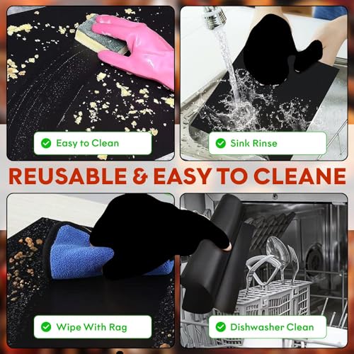 3 Pack Non-Stick Heavy Duty Oven Liners Set for Bottom of Electric Oven by Grill Magic - Thick, Heat Resistant Fiberglass Mat - Easy to Clean, Reduce Spills, Stuck Foods & Clean Up - BPA Free - Image 7