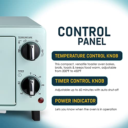 Elite Gourmet by Maximatic Americana Collection ETO147M Diner 50’s Retro Countertop Toaster oven, Bake, Toast, Fits 8” Pizza, Temperature Control & Adjustable 60-Minute Timer 1000W, 2 Slice, Mint - Image 4