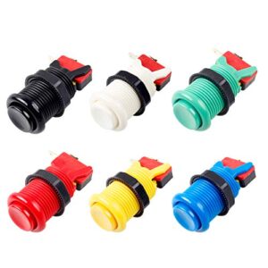 EG STARTS 6X American Style Standard Arcade Buttons Switchable Happ Type 30mm Push Button 3/16″ Terminal for Jamma Mame Kit Parts (Each Color of 1)