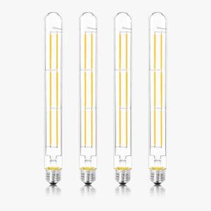 11.8IN 1000LM 2700K Soft White Light Bulbs E26 Base, T10 T9 Edison Bulbs Dimmable 8W, AC 120V 100 Watt Equal Filament Bulb, Vintage Clear Glass Long Tubular LED Bulb, UL Listed – 4Pack